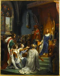 König Johann II. der Gute empfängt im Louvre die Unterwerfung von Karl II. dem Bösen, König von Navarra, 1354